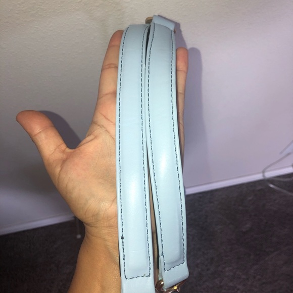 Sky Blue Faux Leather Crossbody Gold Chain - Picture 6 of 8